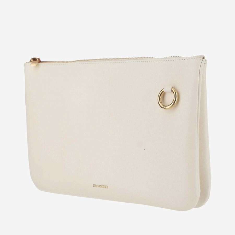 Jil Sander Leather Shoulder Bag With Logo In White