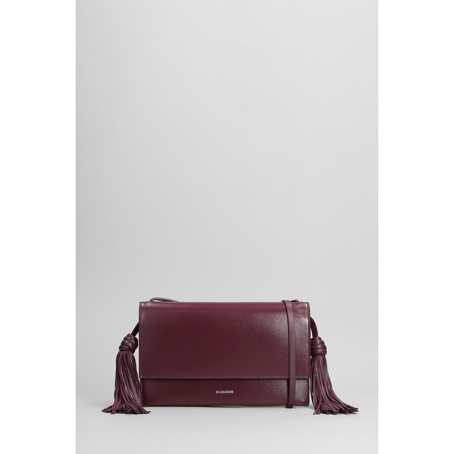 Jil Sander Tassel Shoulder Bag In Viola Leather In Burgundy