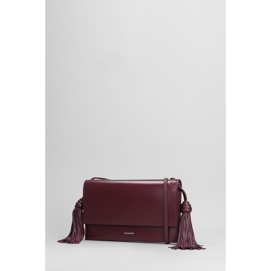 Jil Sander Tassel Shoulder Bag In Viola Leather In Burgundy