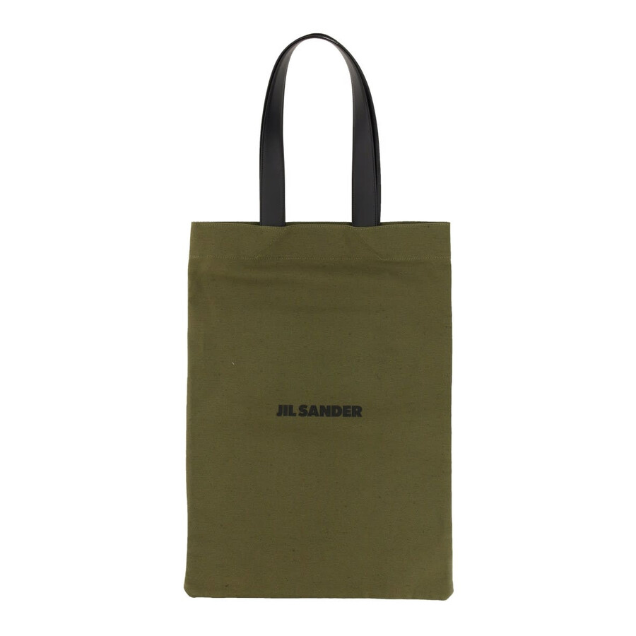 Jil Sander Logo Embossed Leather Tote Bag In Military Green