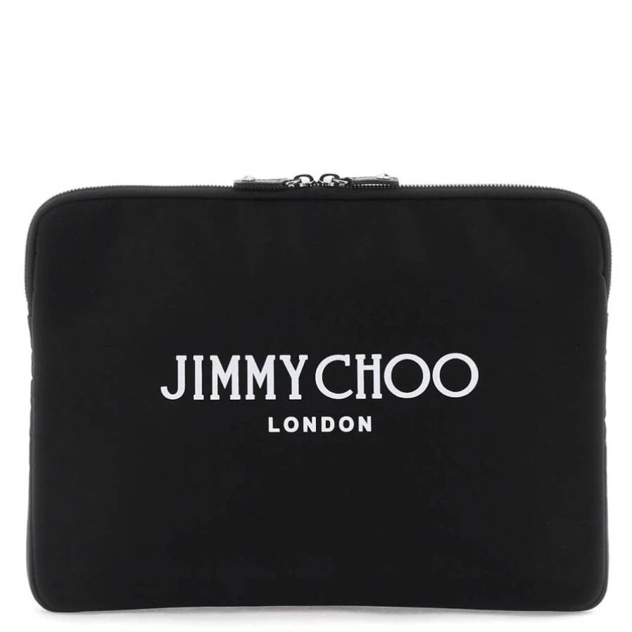 Jimmy Choo Adler Logo Print Pouch In Black