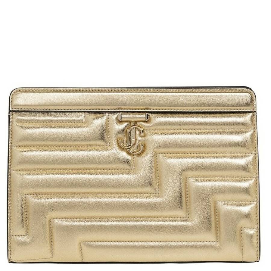 Jimmy Choo Avenue Quilted Leather Pouch In Gold