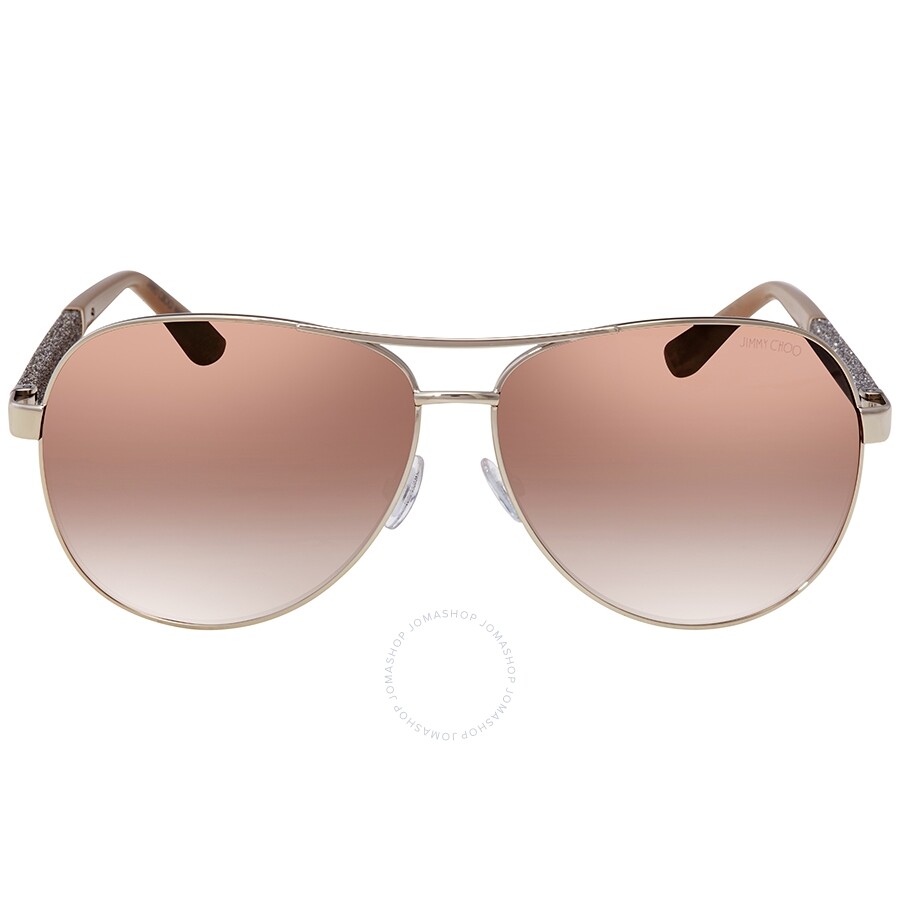 Jimmy Choo Brown Mirror Gold Shaded Aviator Sunglasses Lexie/S W8Q 61