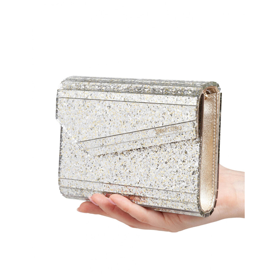 Jimmy Choo Candy Clutch Bag In Acrylic Fabric With Glitter In Sand