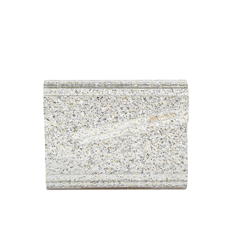Jimmy Choo Candy Clutch Bag In Acrylic Fabric With Glitter In Sand