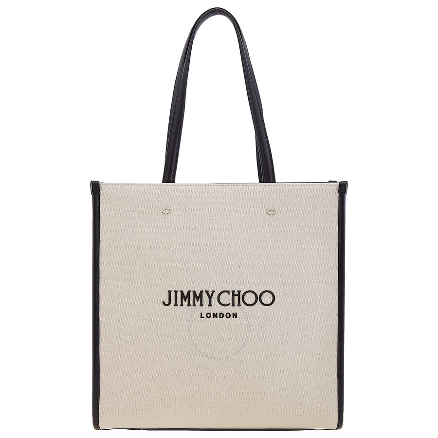 トートバッグ JIMMY CHOO Women Bags N S TOTE M CZM NATURAL BLACK SILVER Wh Jimmy Choo] Canvas Medium Tote Bag N/S Tote/M Czm Natural