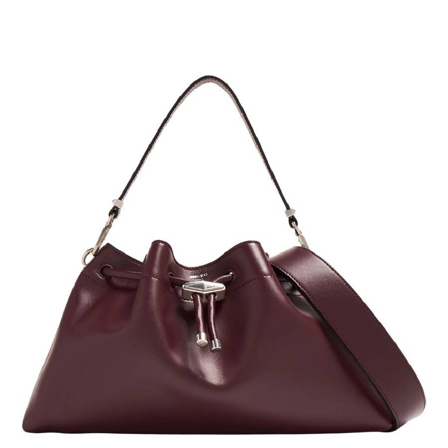 Jimmy Choo Diamond Drawstring Leather Shoulder Bag In Silver Tone