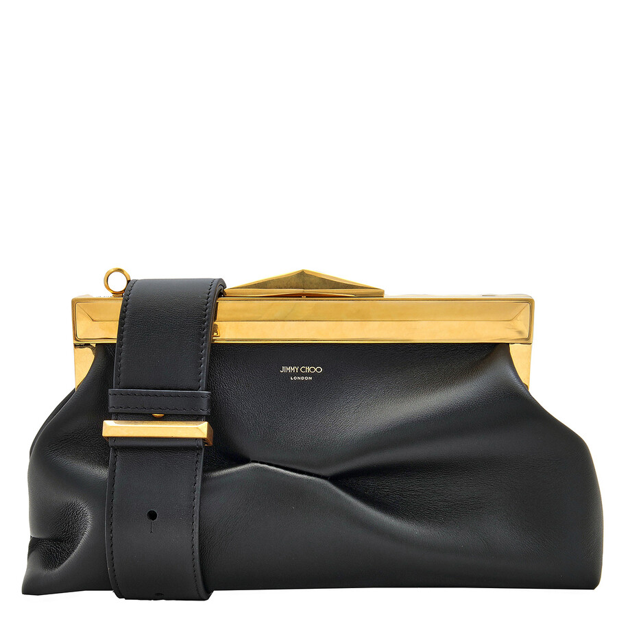 ハンドバッグ Jimmy Choo HAND BAG (DIAMONDHOBOMHUT BLACKGOLD) Diamond Hobo/M | Black Leather Shoulder Bag | JIMMY CHOO