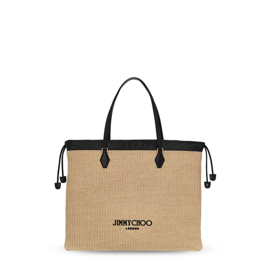 Jimmy Choo Drawstring Logo Embroidered Tote Bag In Brown