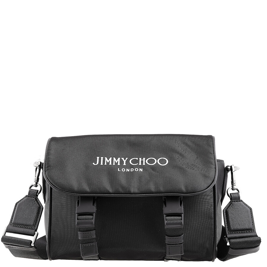 Jimmy Choo Eli Logo Print Nylon Crossbody In Gunmetal/black