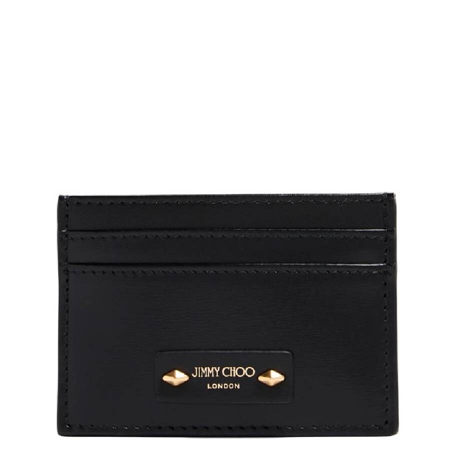 Jimmy Choo Embossed Logo Leather Card Case In Gold Tone/black