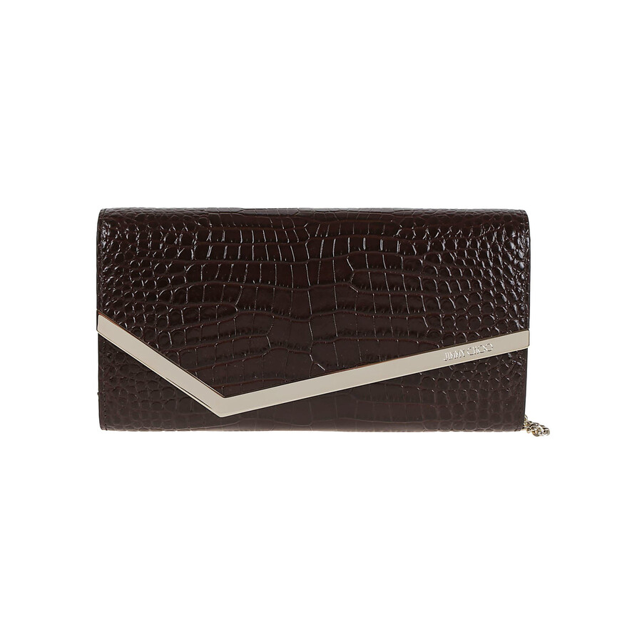 Jimmy Choo Chocolate Leather Emmie Clutch In Multi