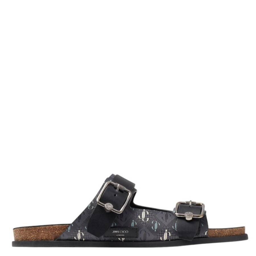 Jimmy Choo Etta City Jc Monogram Sandals In Black