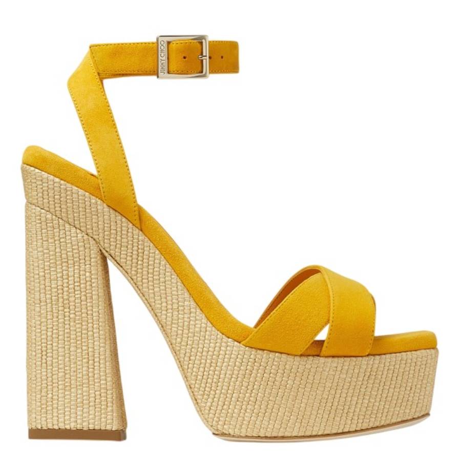 Jimmy Choo Gaia 140 Raffia Platform Sandals, Brand Size 34.5 ( US