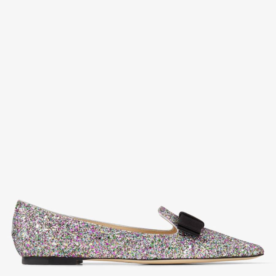 Jimmy Choo Gala Coarse Glitter Fabric Flats, Brand Size 34.5 ( US