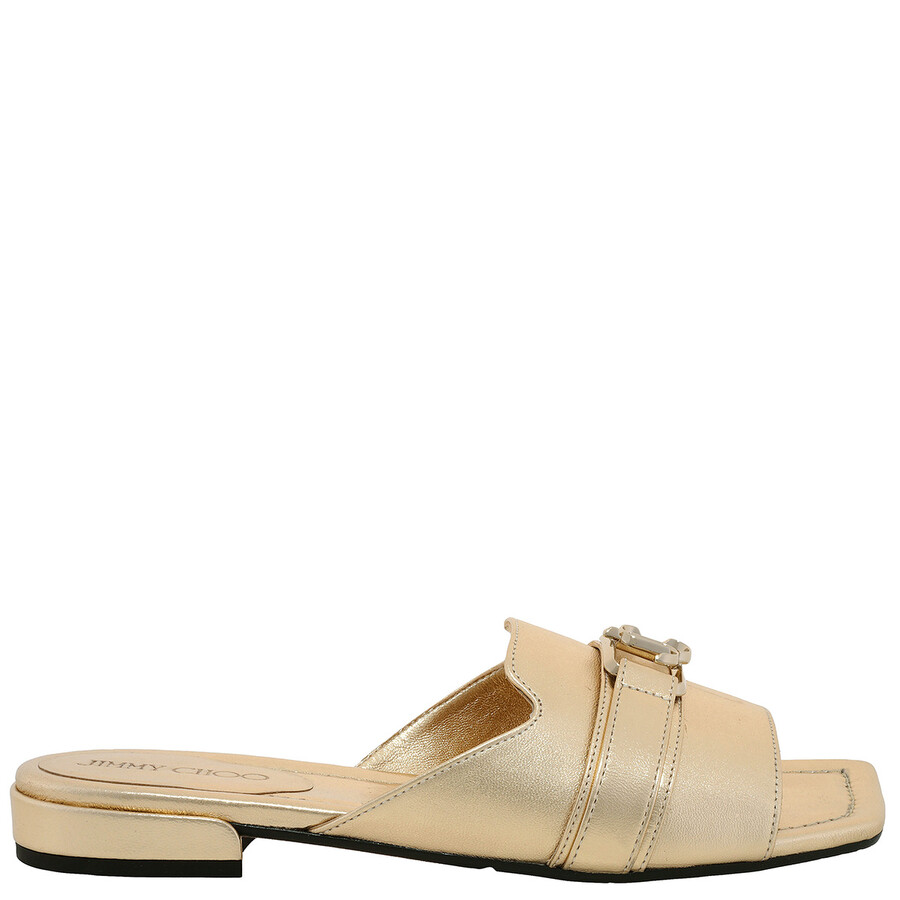 Jimmy Choo Gold Nako Leather Flat Sandals, Brand Size 38.5
