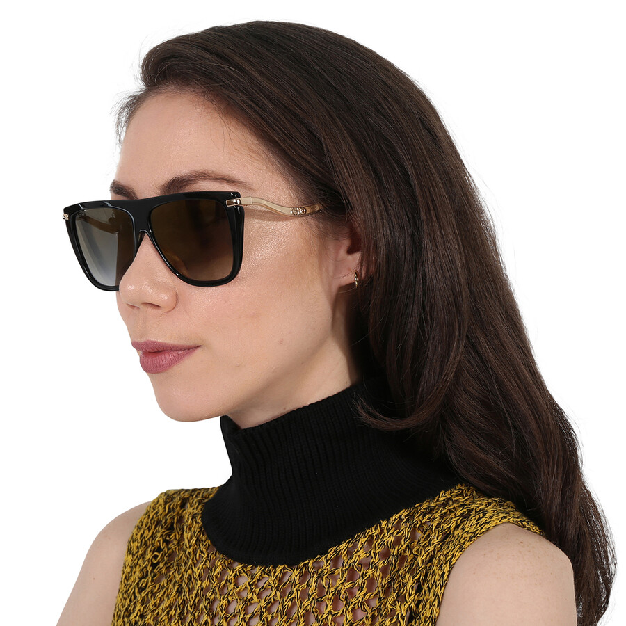 Jimmy Choo Gray Sf Gold Browline Ladies Sunglasses Suvi/s 0807/fq 58 In Black / Gold / Gray
