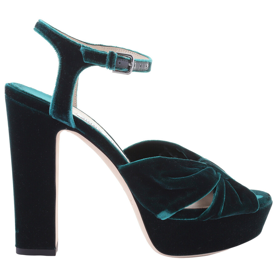 Jimmy Choo Heloise 120 Velvet Peep-toe Platform Pumps In Green