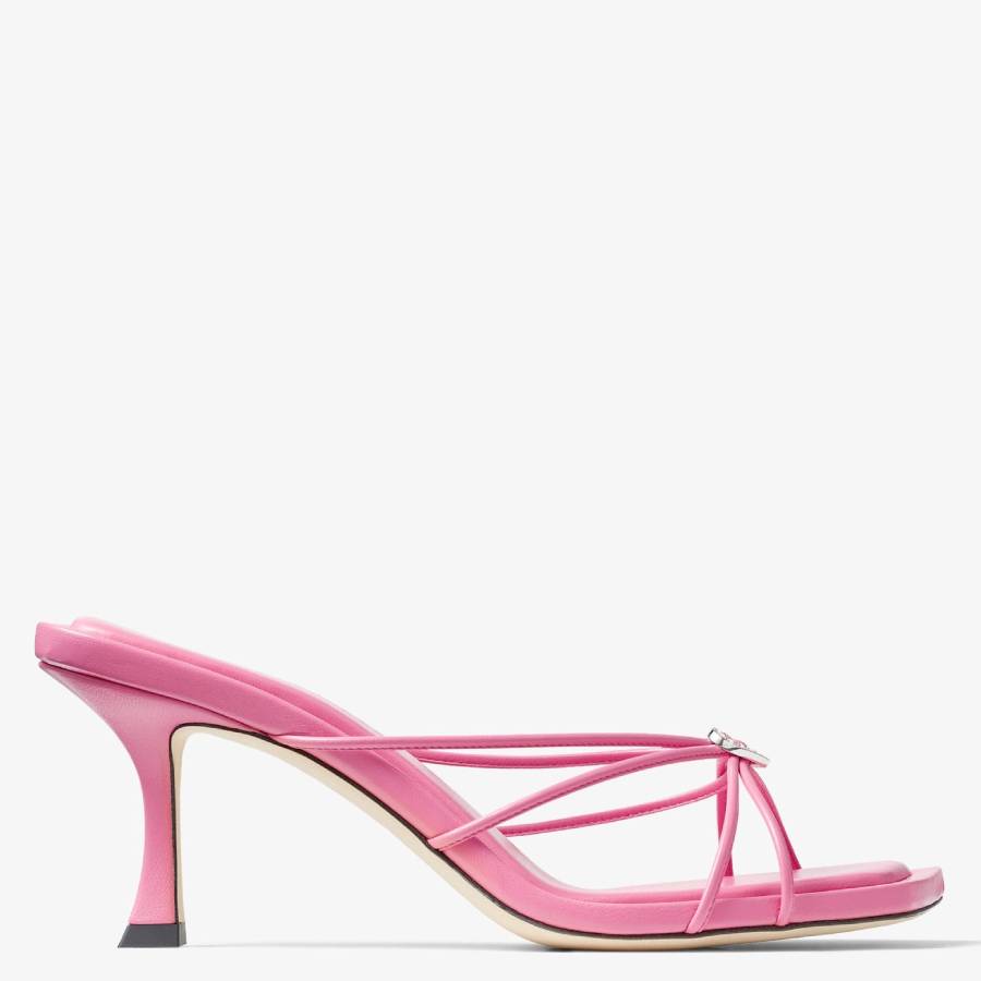 Jimmy Choo Indiya 70 Crystal-embellished Leather Mules In Pink