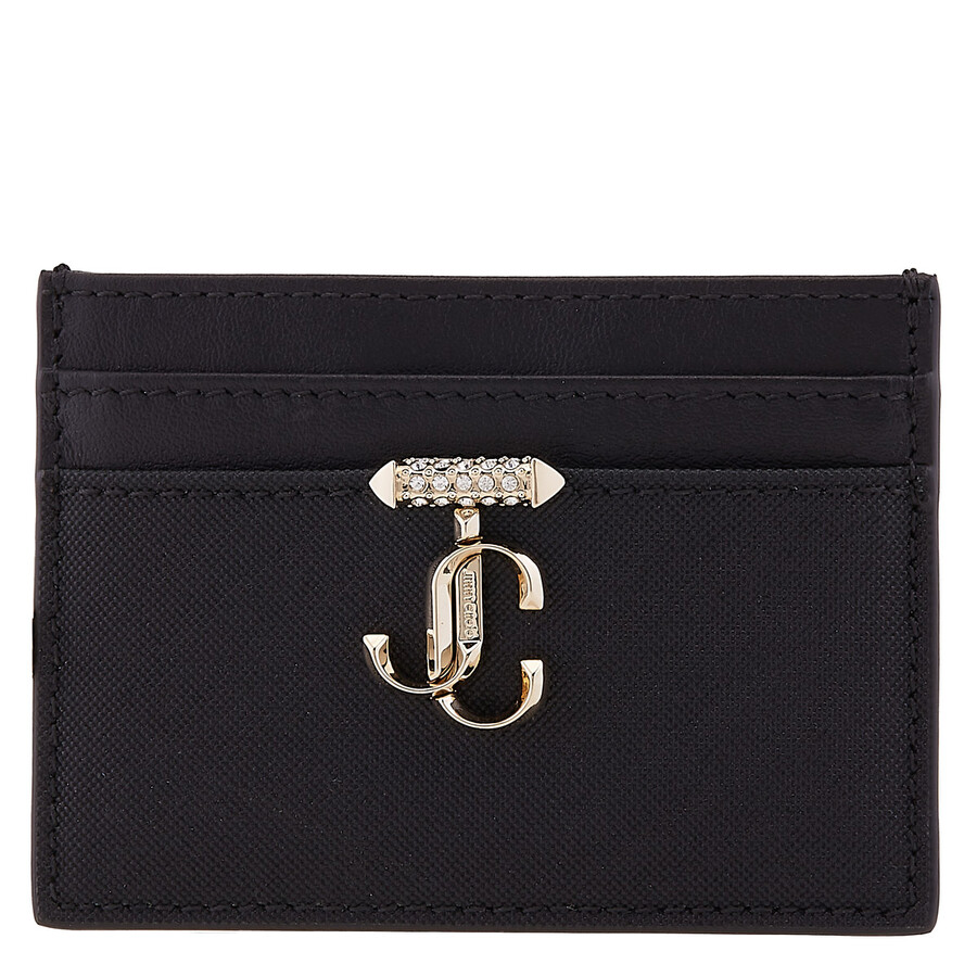 Jimmy Choo Jc Emblem Leather Card Holder In Gold Tone/black