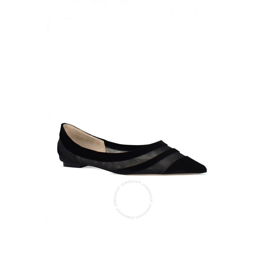 Jimmy Choo Love Tulle-trimmed Velvet Ballet Flats In Black