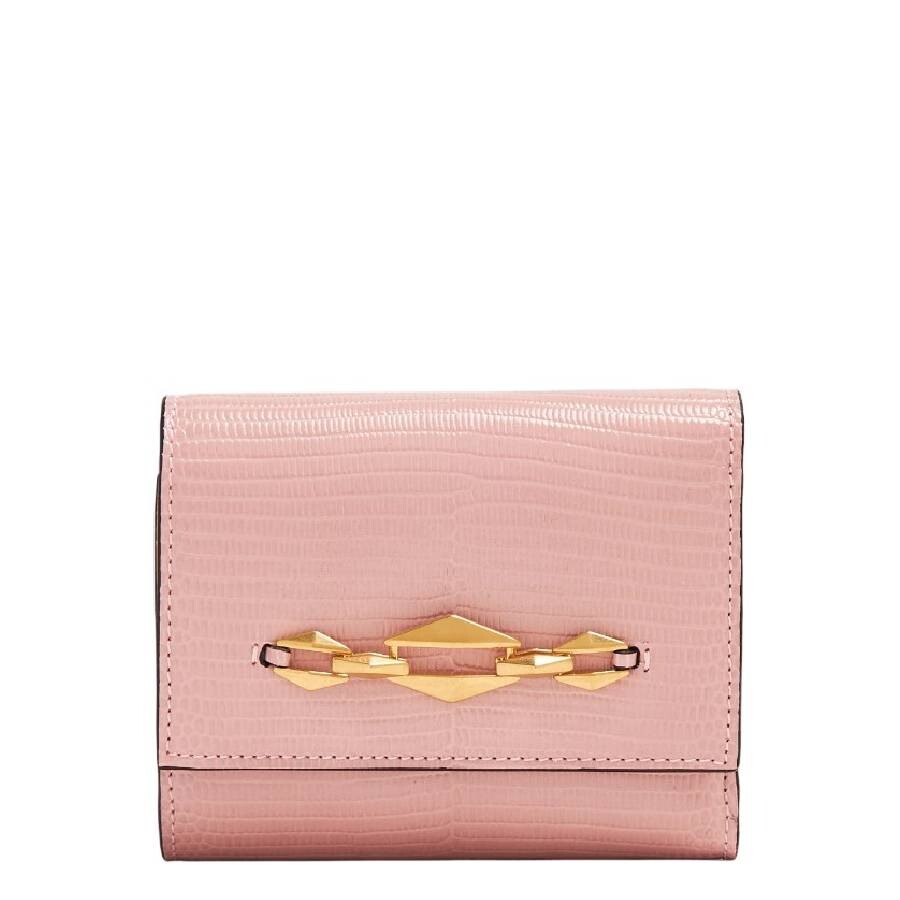 Jimmy Choo Marinda Diamond-chain Leather Wallet In Pink/gold Tone
