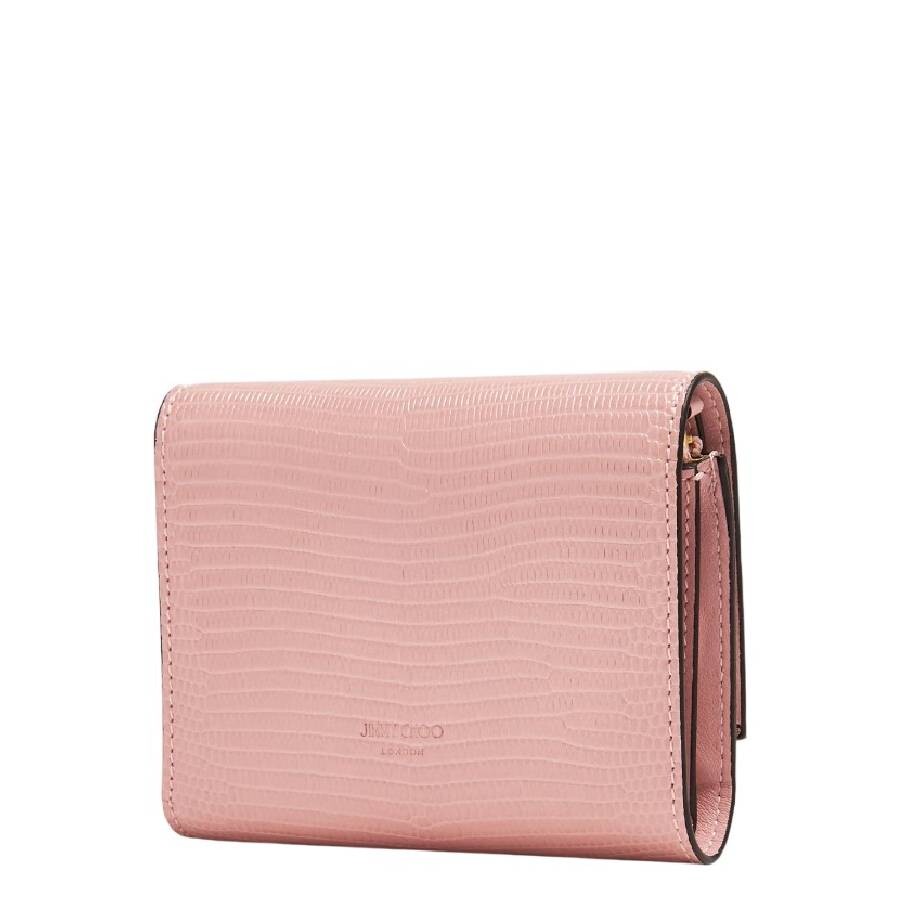 Jimmy Choo Marinda Diamond-chain Leather Wallet In Pink/gold Tone