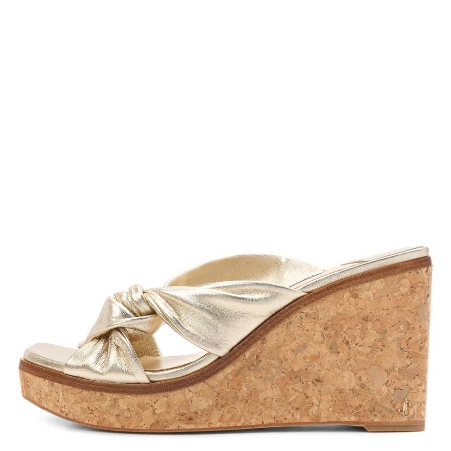Jimmy Choo Narisa 90 Leather Wedge Sandals, Brand Size 34 ( US