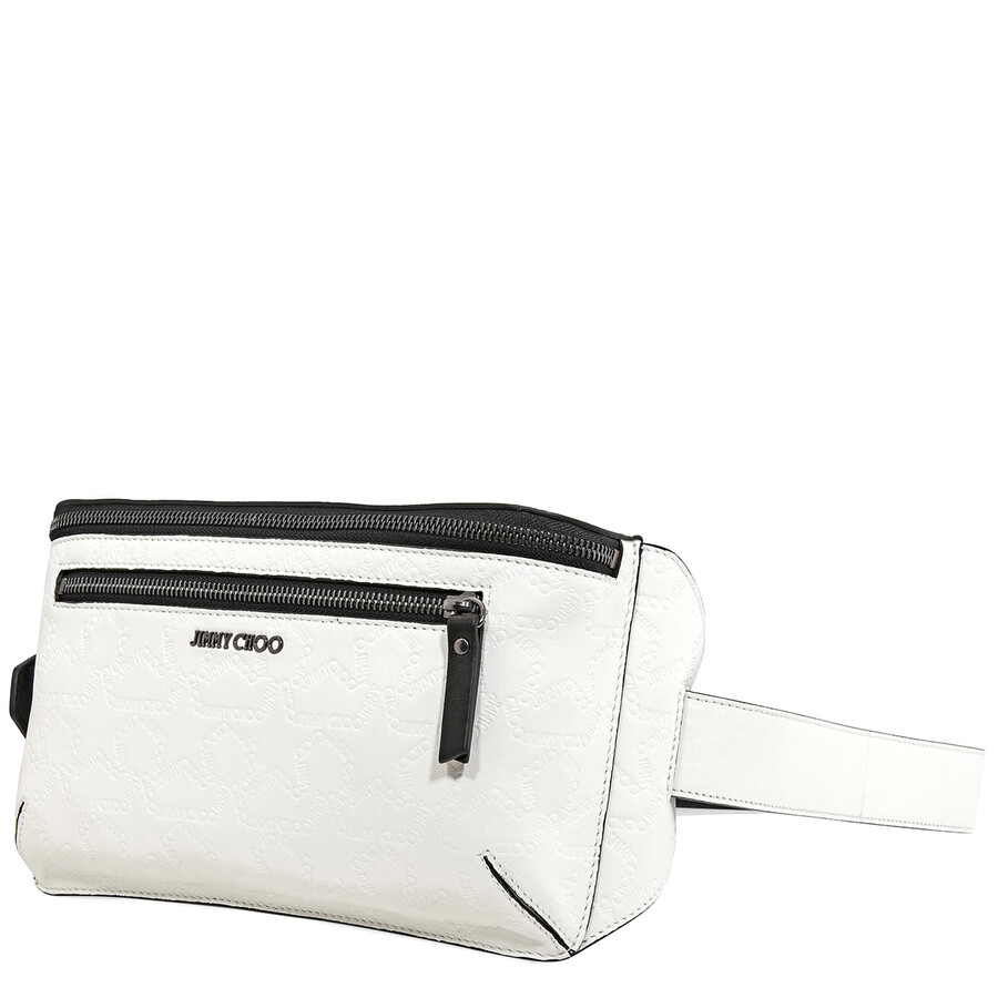 Jimmy Choo Oscar Embossed Logo Belt Bag in White 183 OSCAR EJL WHITE