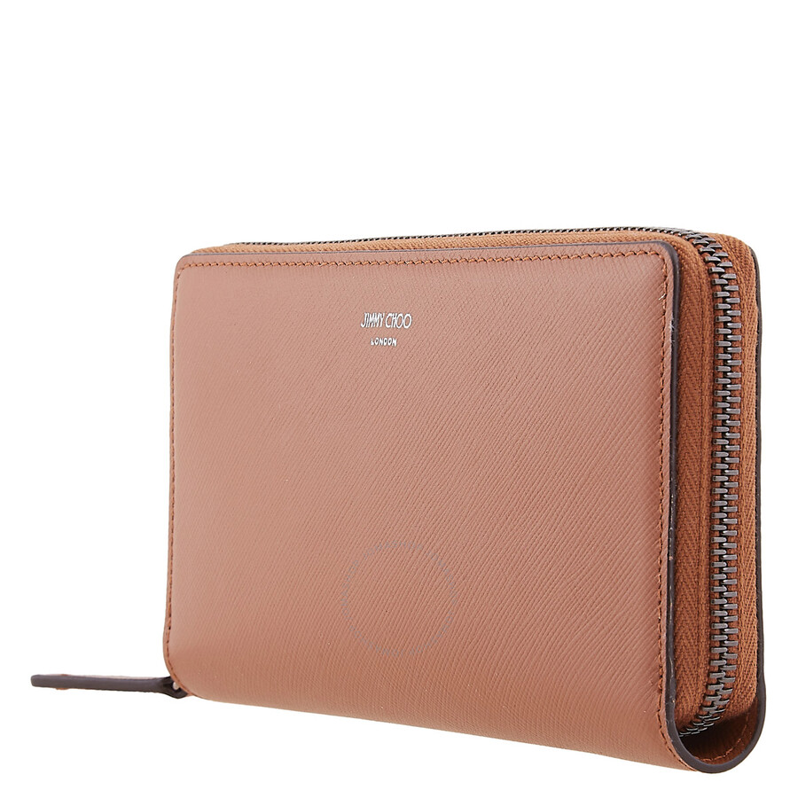 Jimmy Choo Phelix Jc Emblem Leather Wallet In Brown