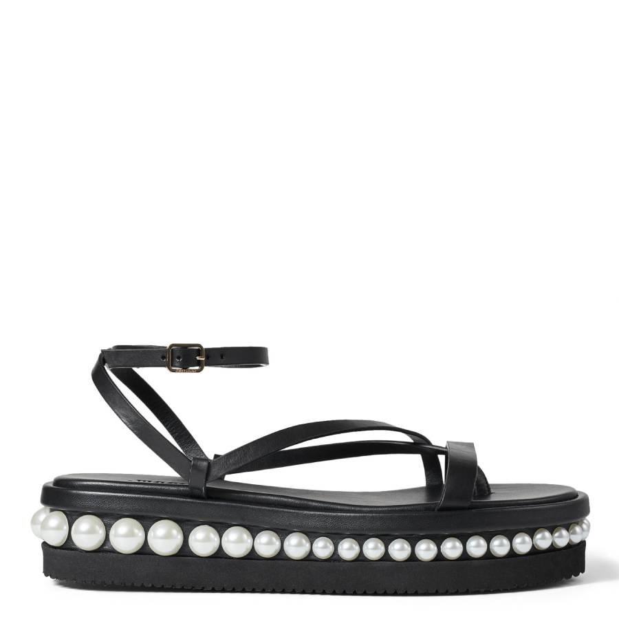 Jimmy Choo Pine Flat Pearl Embellished Leather Sandals, Brand Size