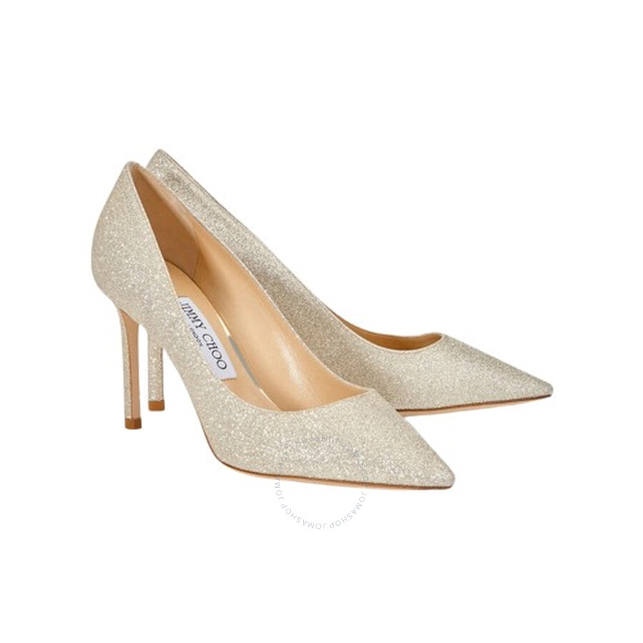 Jimmy Choo Pointy Romy 85 Platinum Ice Dusty Glitter Shoes