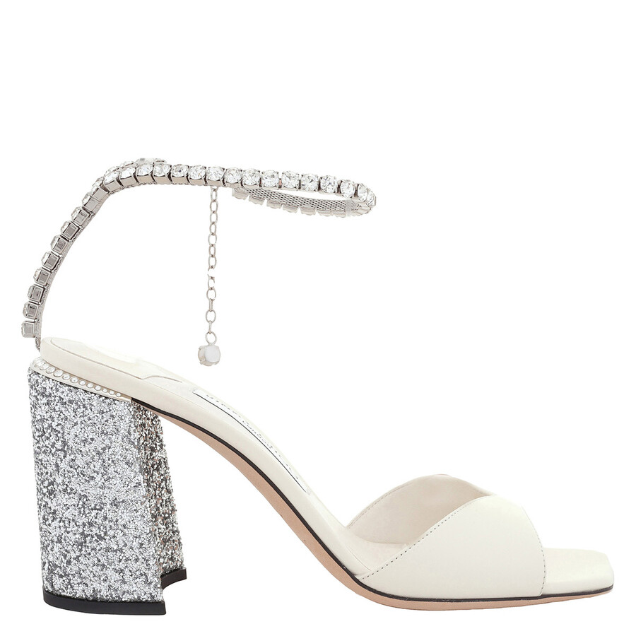 Jimmy Choo Saeda 85 Sandals In Beige Leather In Silver