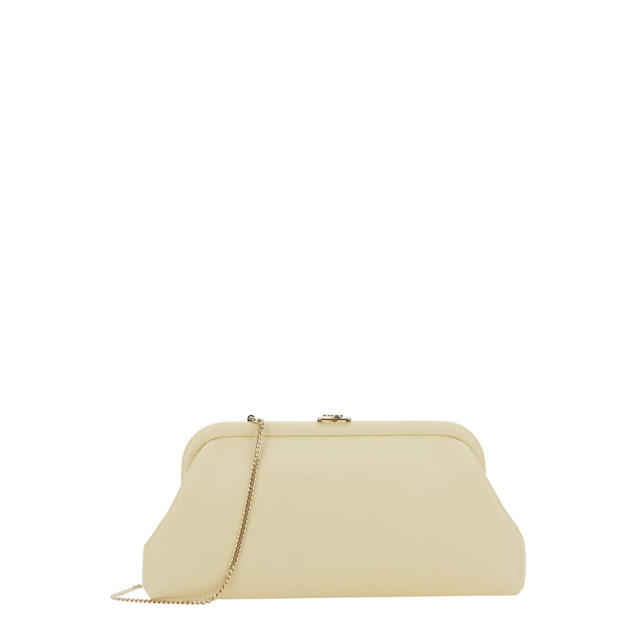 Jimmy Choo Skylar White Clutch With Chain-link Shoulder Strap And Kiss-lock Closure With Logo Plaque