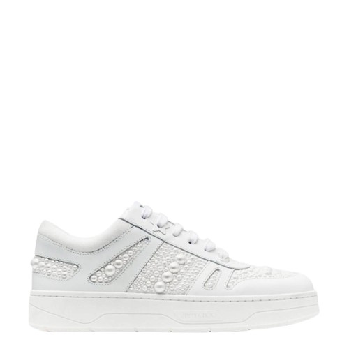 Jimmy Choo Womens Hawaii/F White Low Top Sneakers, Brand Size 34