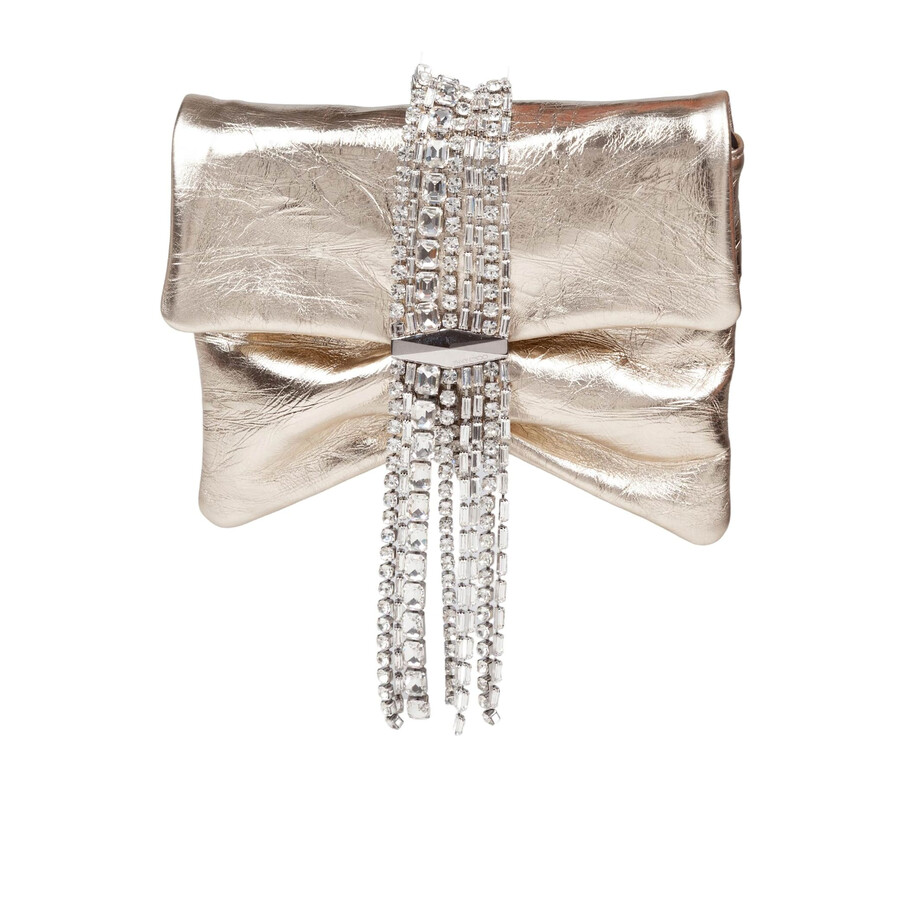 Jimmy Choo Zandra Clutch Bag In Metallic Leather With Platinum Color In Silver