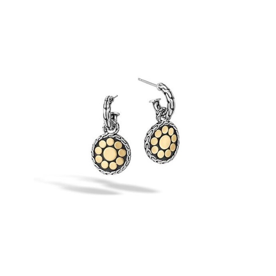 Shop John Hardy Dot Silver & 18k Yellow Gold Small Round Hoop Drop Earrings In Silver-tone