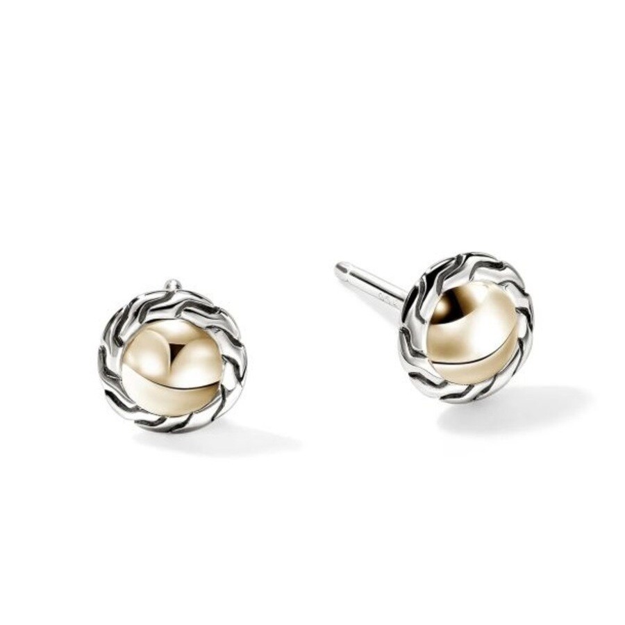 John Hardy Essential Two-tone Sterling Silver And Yellow Gold Stud Earrings - Ezz98702 In Silver