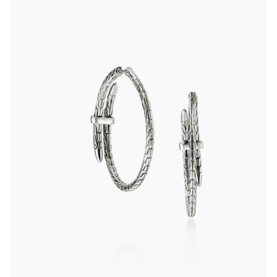 John Hardy Spear Hoop Earring In Silver Tone