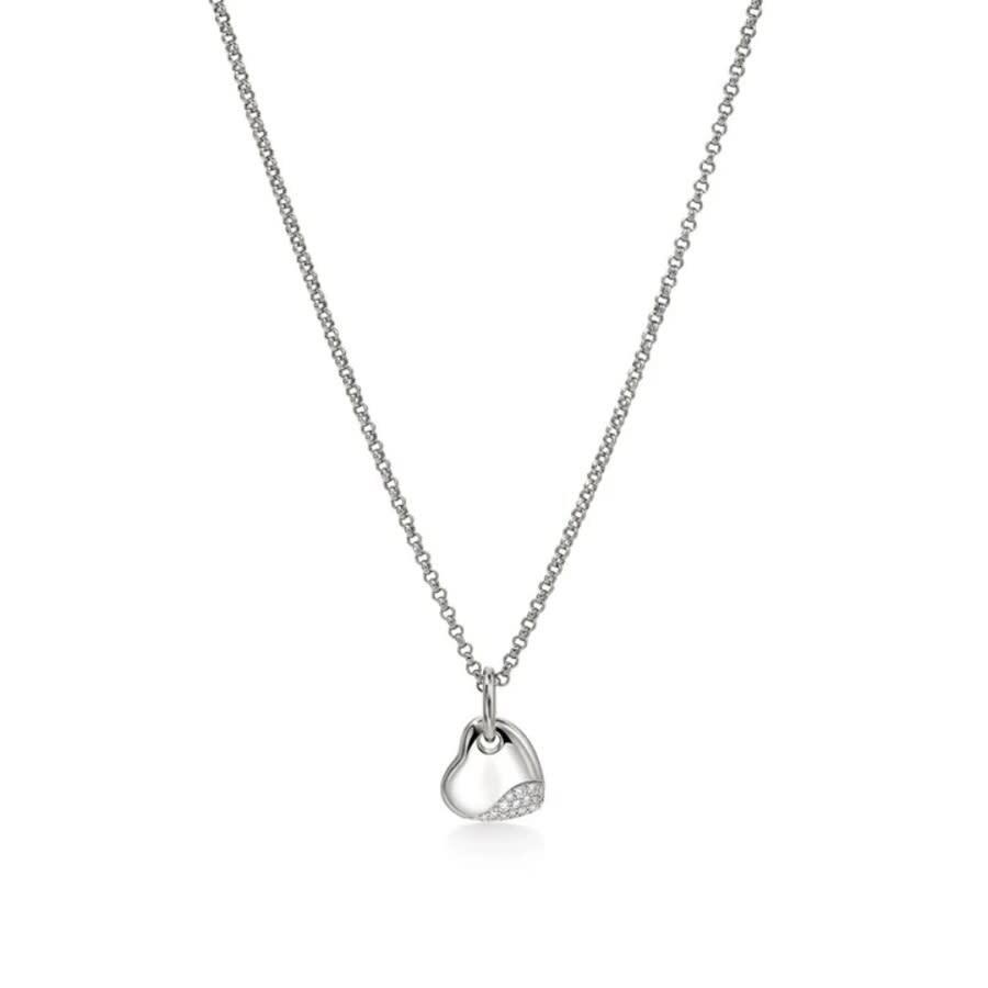 John Hardy Silver Pebble Diamond Heart Pendant Necklace, 16-18 In Silver Tone