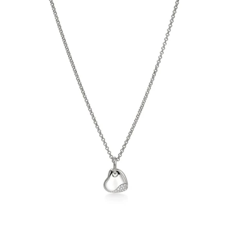 Shop John Hardy Sterling Silver Pebble Small Heart Pave Diamond Necklace - Nbp986732dix16-18 In Silver Tone