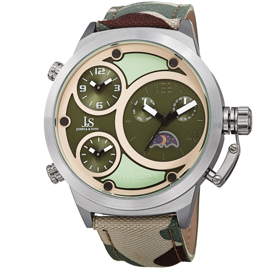 Joshua and Sons Quartz Green Triple Time Zone Dial Men's Watch JX131GN