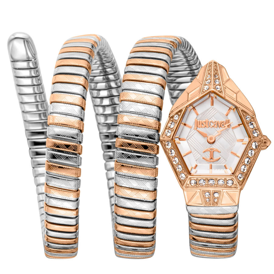 Just Cavalli Mesmerizing White Dial Two Tone Steel Strap Watch for Women - JC1L304M0055