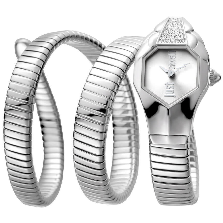 Just Cavalli Diversa Snake Silver Dial Black Leather Strap Watch for Women - JC1L321L0065