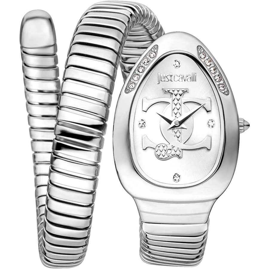 Just Cavalli Serpente Metallica Black Dial Silver Steel Strap Watch for Women - JC1L208M0025