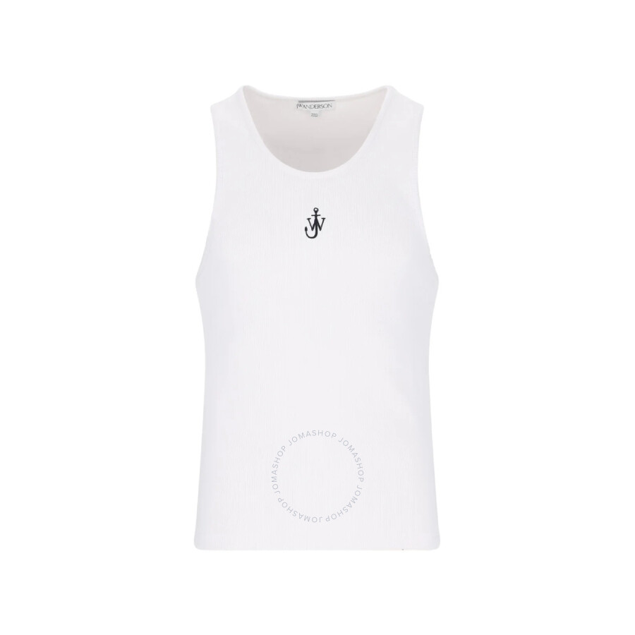 Jw Anderson White Sleeveless Top With Logo Embroidery On The Front In White