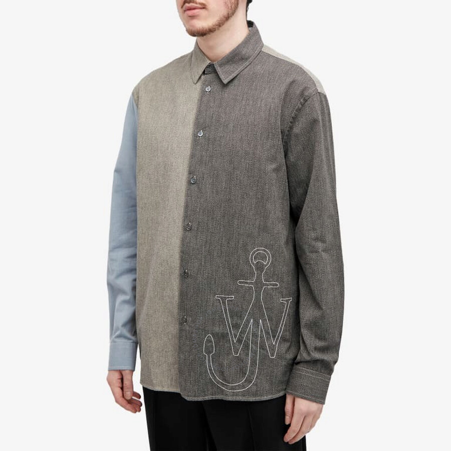 Jw Anderson Anchor Patchwork Classic-fit Cotton Shirt In Grey