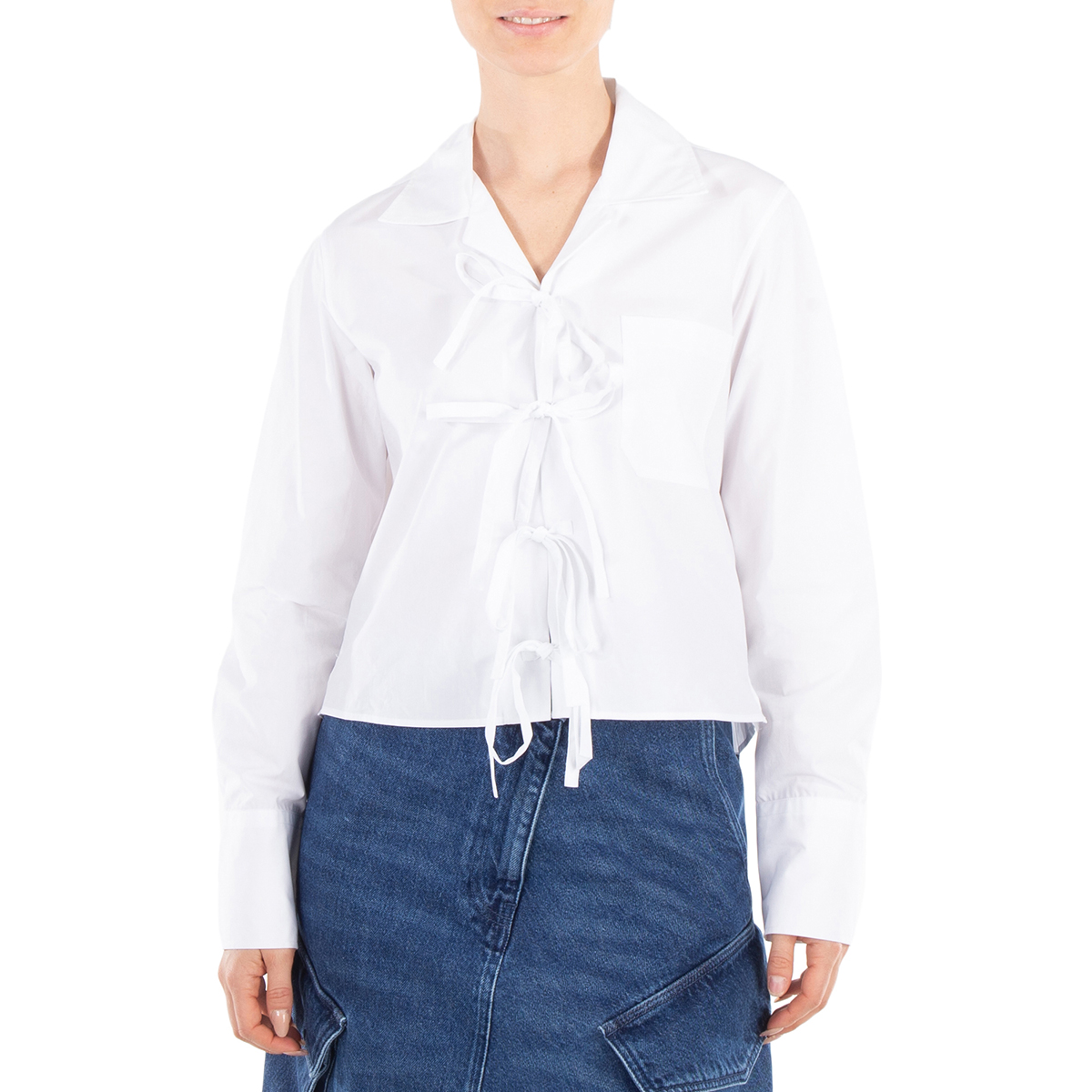 JW Anderson Bow Tie Cropped Shirt, Brand Size 8 (US Size 4) SH0312 