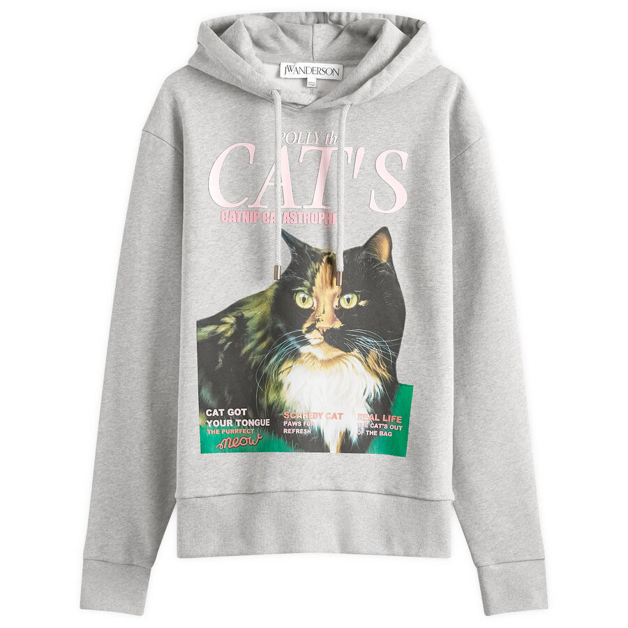 Jw Anderson Cat Print Hoodie Mid Grey Melange In Gray