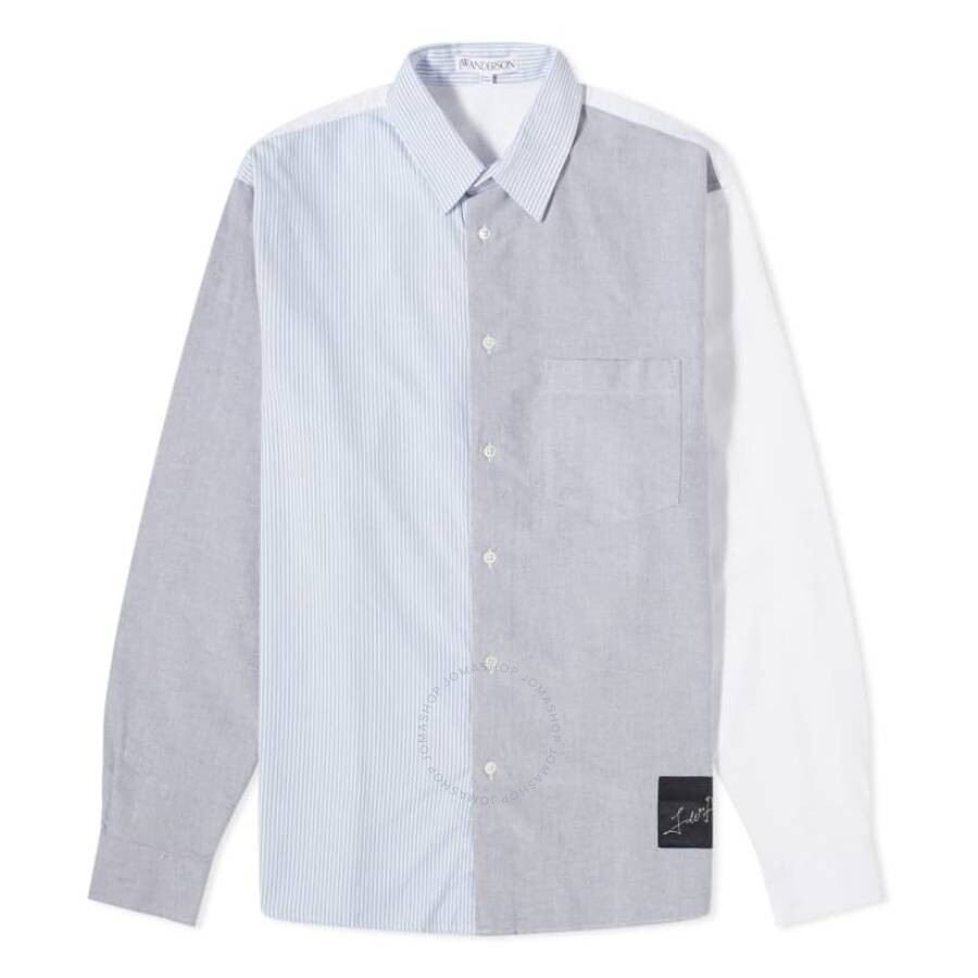 Jw Anderson Classic Fit Patchwork Cotton Shirt In Grey/blue